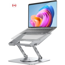 GENER 360° Rotating Laptop Stand, Height Adjustable, Solid Aluminum Base, Fits 10"-17" Laptops & Tablets In Silver