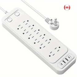 HOTU 12 Ac Outlet Surge Protector Power Strip Bar \w USB & USB-C Ports, 6Ft Extension Cord, Flat Plug, 2100 Joules, Overload Protection, Space Saving