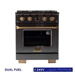 KUCHT Professional 30-Inch 4.2 Cu. Ft. 4 Burners Dual Fuel Range for Propane Gas In Gemstone With Horus Thermostat