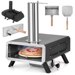 COSTWAY Outdoor Pizza Oven Wood Pellet Pizza Stove With 12" Round Rotatable Pizza Stone