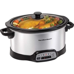 HAMILTON BEACH Programmable Slow Cooker, 6 Quart Capacity, Silver, 33463