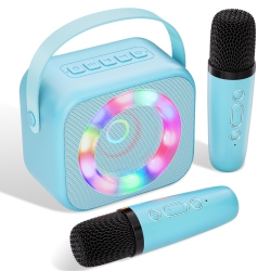 HLD Karaoke Machine for Kids, Mini Portable Bluetooth Karaoke Speaker \w 2 Wireless Mics And Colorful Lights for Kids Adults, Gifts Toys for Girls