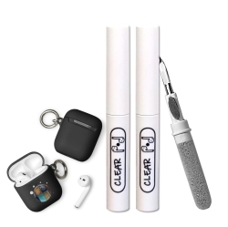 HLD Clear Pod Cleaner Kit for Airpods Pro 1 2 3, Samsung Android Earbuds, Multifunctional Cleaning Pen \w Soft Brush, Flocking Sponge for Headphones