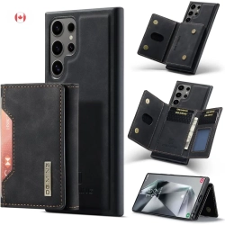 KEEGUARD Samsung Galaxy S24 Ultra Wallet Case: Detachable Magnetic Card Holder, Faux Leather Kickstand, Shockproof Cover | In Black