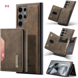 GENER Samsung Galaxy S24 Ultra Wallet Case: Detachable Magnetic Card Holder, Faux Leather Kickstand, Shockproof Cover | Coffee In Brown
