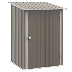 OUTSUNNY 3' X 3' Lean-to Garden Storage Shed, Outdoor Galvanized Steel Tool House With Lockable Door for Patio, Backyard Lawn, Brown And In White
