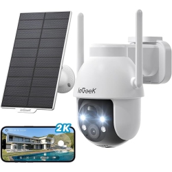IEGEEK Security Cameras Wireless Outdoor-Solar & Battery Powered Camera System for Home Exterieur Surveillance, 360°Ptz Wifi Cam \w 2K Color Night