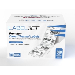 LABELJET 4"x 6" Direct Thermal Shipping Labels, Pack Of 500 Fanfolded - Compatible With UPS, Canada Post, Fedex, UPS Worldship In White