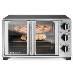 ELITE GOURMET Eto2530M Double French Door Countertop Toaster Oven, Bake, Broil, Toast, Keep Warm, Stainless Steel & Bl