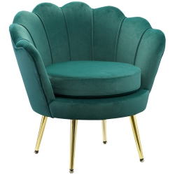 HOMCOM Modern Accent Chair, Velvet-Touch Fabric Leisure Club Chair With Gold Metal Legs for Bedroom, Dark In Green