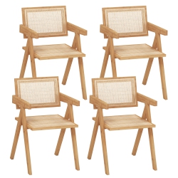 COSTWAY Set Of 4 Rattan Accent Chairs Mid Century Dining Armchair Bamboo Frame Kitchen Natural