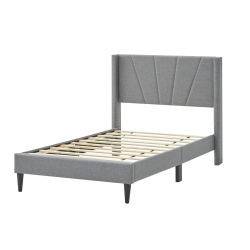 COSTWAY Twin Bed Frame Modern Platform Bed With Linen Upholstered Wingback Headboard