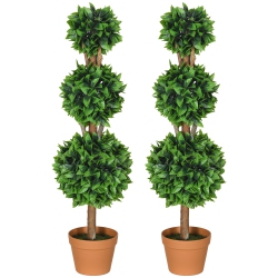 HOMCOM 3Ft (35.5") Artificial Boxwood Topiary Ball Trees Set Of 2, Faux Potted Plants, Decorative Ery Plants for Home Office, Indoor, Outdoor