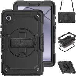 HLD Navor for Samsung Galaxy Tab A9 Case 8.7-Inch 2023 With Built-In Screen Protector Shockproof Adjustable Strap 360 Rotating for Sm-X110/x115/x117