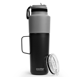 ASOBU Insulated Water Bottle Flask With Straw Lid 30 Ounce And Insulated Stainless Steel Coffee 20 Ounce Mug Attached Twin Pack