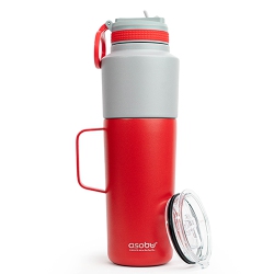ASOBU Insulated Water Bottle Flask With Straw Lid 30 Ounce And Insulated Stainless Steel Coffee 20 Ounce Mug Attached Twin Pack