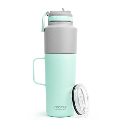 ASOBU Insulated Water Bottle Flask With Straw Lid 30 Ounce And Insulated Stainless Steel Coffee 20 Ounce Mug Attached Twin Pack