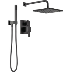 DELTA Faucet Modern Raincan 2-Setting Square Shower System Including Rain Shower Head And Handheld Spray In Black