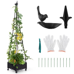 GYMAX 81" Garden Obelisk Trellis for Climbing Plants Tall Plant Support W/ Wheels