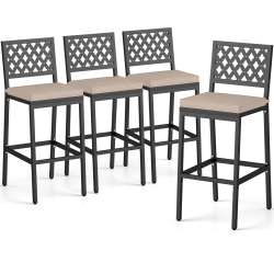 GYMAX 4 PCs Outdoor Bar Stools 27’’ Counter Height Barstools W/ Removable Cushions
