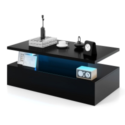 GYMAX Led Coffee Table 2-Tier High Glossy With Adjustable Light & Remote Control
