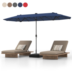 GYMAX 13 Ft Patio Umbrella Double-Sided Market Umbrella W/ 36 Solar-Powered Led Lights In Navy