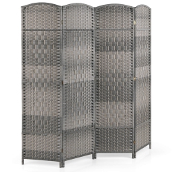 GYMAX 4-Panel Folding Privacy Screen Room Divider W/ Hand-Woven Pattern for Home