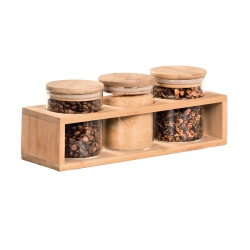 JS GOURMET - Set Of 3 Bamboo Food Containers With Storage Rack