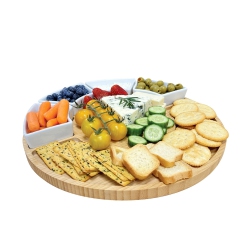 JS GOURMET - Bamboo Serving Tray Set With 4 Ceramic Bowls
