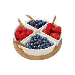 JS GOURMET - Appetizer Serving Set, Bamboo Tray, Ceramic Bowls And Spoons