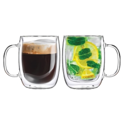 JS GOURMET - Set Of 2 Double Walled Glass Mugs, 250Ml Capacity