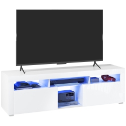 HOMCOM High Gloss Tv Stand \w Led Lights for Tvs Up to 55 Inch, Entertainment Center \w Storage Compartments And Cabinets, Modern Tv Console For