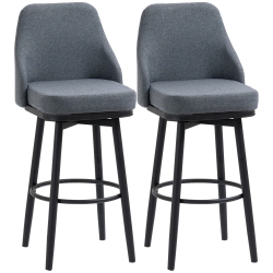 HOMCOM Bar Height Bar Stools Set Of 2, 360° Swivel Barstools, Upholstered Extra Tall Bar Chair With 30" Seat Height And Steel Legs, Charcoal In Grey