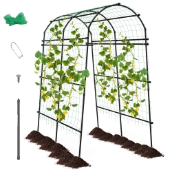 COSTWAY 7.5Ft Garden Arch Trellis Outdoor Plant Support Archway for Climbing Vine Flower