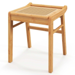 COSTWAY Bamboo Vanity Stool Rattan Top Ottoman Footrest for Living Room Bedroom Natural