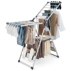 COSTWAY 2-Layer Space-Saving Aluminum Drying Rack Collapsible Clothes Drying Rack