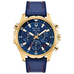 BULOVA Mens Marine Star Quartz Watch 43MM Gold-Tone Stainless Steel Case Silicone Strap With Dial (97B168) In Blue