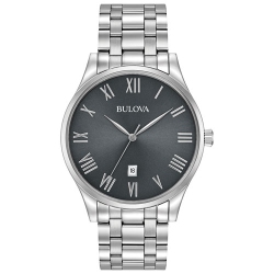 BULOVA Mens Classic Quartz Watch 40MM Silver-Tone Stainless Steel Case And Bracelet With Dial (96B261) In Gray