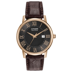CITIZEN Mens Corso Eco-Drive Watch 40MM Rose Gold-Tone Stainless Steel Case Leather Strap With Black Dial (Bm6759-03E) In Brown