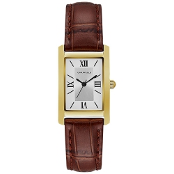 CARAVELLE Ladies Dress Quartz Watch 21MM Gold-Tone Stainless Steel Case Leather Strap With Silver-White Dial (44L234) In Brown