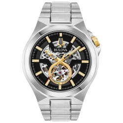 BULOVA Mens Maquina Automatic Watch 46MM Silver-Tone Stainless Steel Case And Bracelet With Dial (98A224) In Black