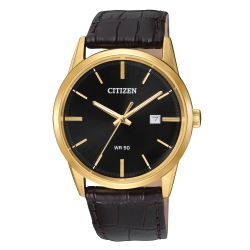 CITIZEN Mens Quartz Watch 39MM Gold-Tone Stainless Steel Case Leather Strap With Black Dial (Bi5002-06E) In Brown