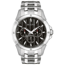 BULOVA Mens Classic Quartz Watch 43MM Silver-Tone Stainless Steel Case And Bracelet With Dial (96C107) In Black
