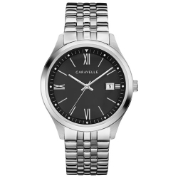 CARAVELLE Mens Dress Quartz Watch 41MM Silver-Tone Stainless Steel Case And Bracelet With Dial (43B158) In Black