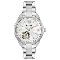 BULOVA Ladies Sutton Automatic Watch 34.5MM Silver-Tone Stainless Steel Case And Bracelet With Dial (96P181) In White