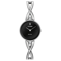 CITIZEN Ladies Axiom Eco-Drive Watch 23MM Silver-Tone Stainless Steel Case And Bangle With Dial (Ex1420-50E) In Black