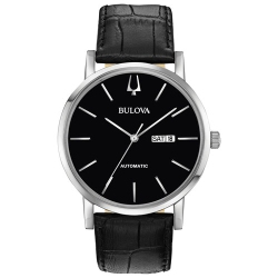 BULOVA Mens American Clipper Automatic Watch 42MM Silver-Tone Stainless Steel Case Leather Strap With Dial (96C131) In Black