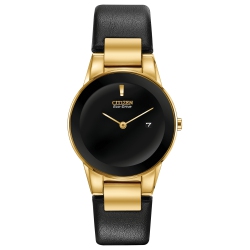 CITIZEN Ladies Axiom Eco-Drive Watch 30MM Gold-Tone Stainless Steel Case Leather Strap With Dial (Ga1052-04E) In Black