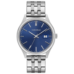 CARAVELLE Mens Dress Quartz Watch 41MM Silver-Tone Stainless Steel Case And Bracelet With Dial (43B151) In Blue