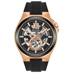 BULOVA Mens Maquina Automatic Watch 46MM Rose Gold-Tone Stainless Steel Case Silicone Strap With Dial (98A177) In Black